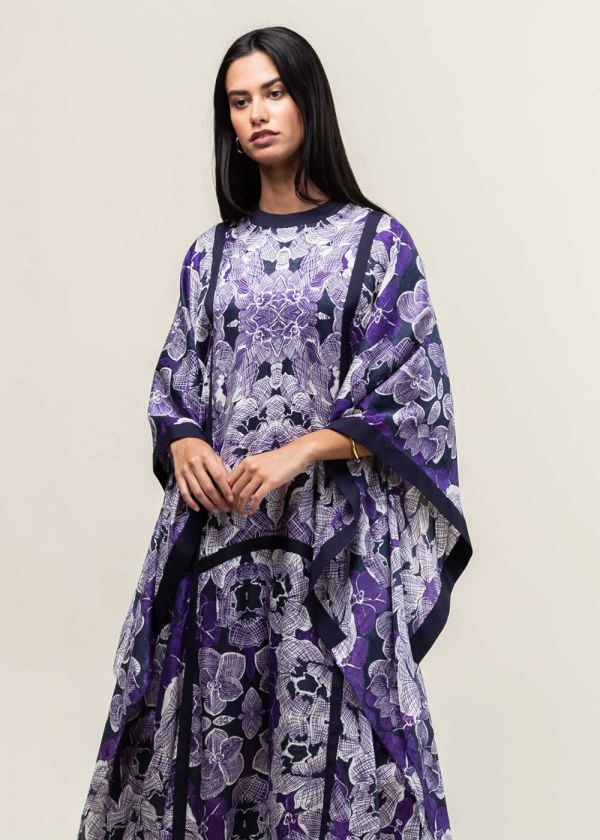 PURPLE PATTERN SILK-COTTON KAFTAN
